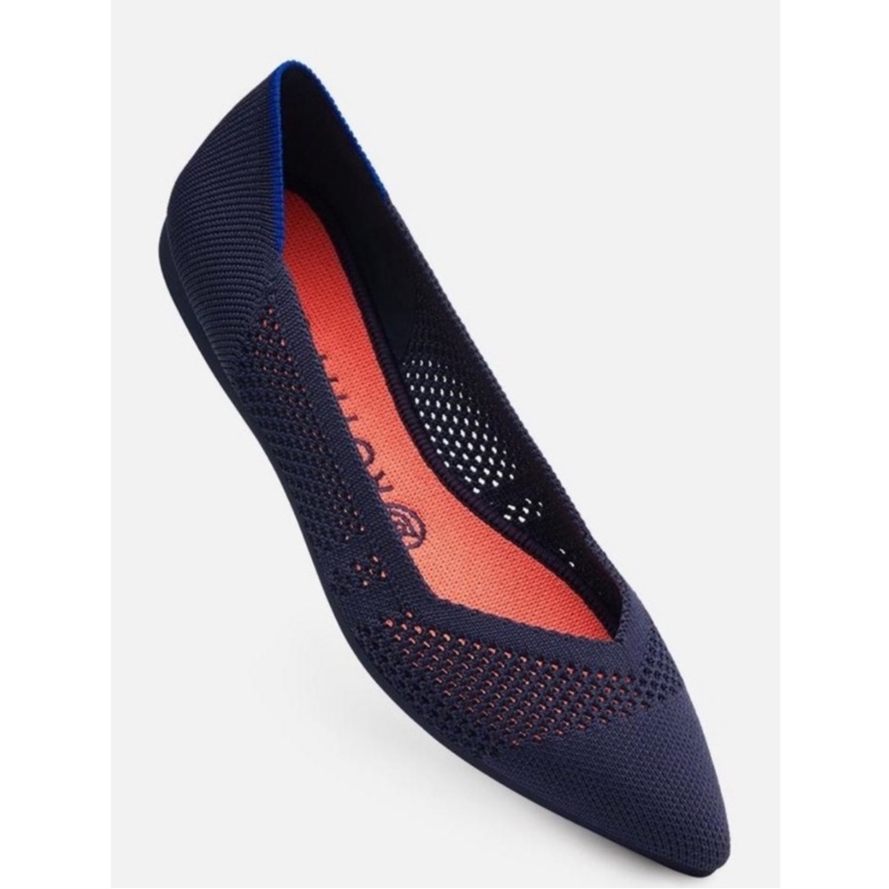 Rothy’s The Point Maritime Lattice Stitch Navy Blue Washable Knit Ballet Flats